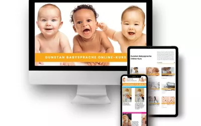 Drei Bildschirme verschiedener Größe mit Website-Inhalten der Babysprache